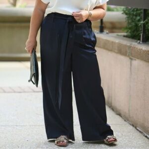Universal Standard Tresa Satin Tie Waist Navy Wide-Leg Pants